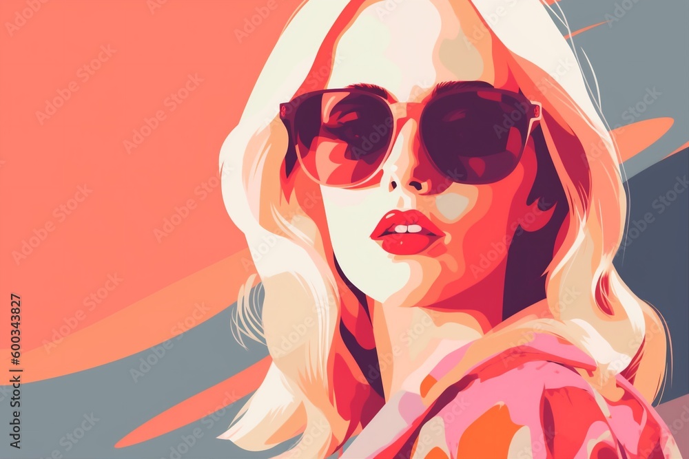 girl woman modern young glasses style fashion portrait illustration design poster. Generative AI.