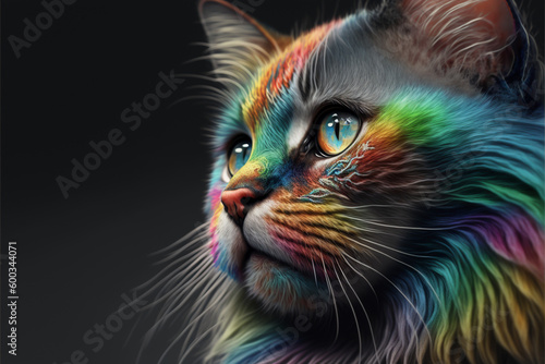 rainbow cat hyper realistic super detailed, Generative AI