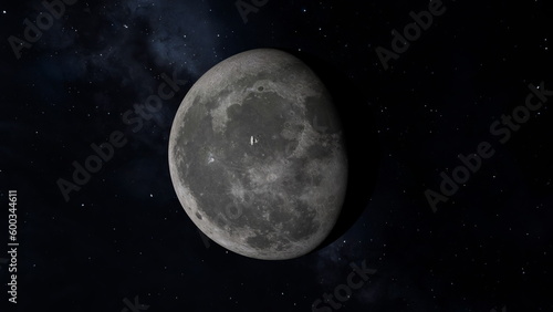 Space probe flying near the moon. 3D render.