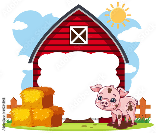 Cute Pig with Barn Template