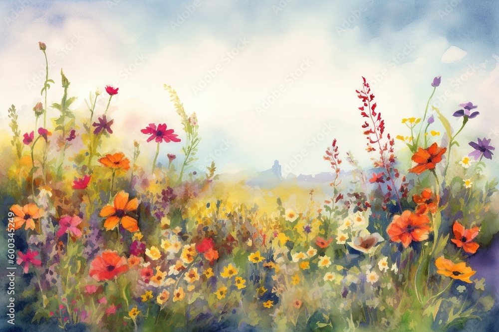 Obraz premium summer landscape, watercolor - Ai