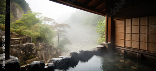 Japanese hot spring bath. hand edited AI.