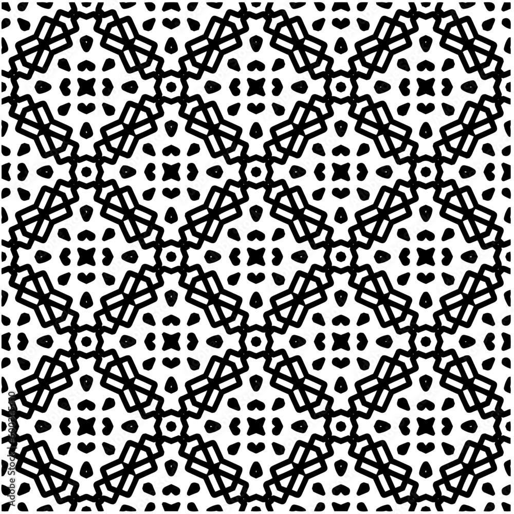 Abstract seamless monochrome pattern on white background for coloring. Design for banner, card, invitation, postcard, textile, fabric, wrapping paper, coloring book.