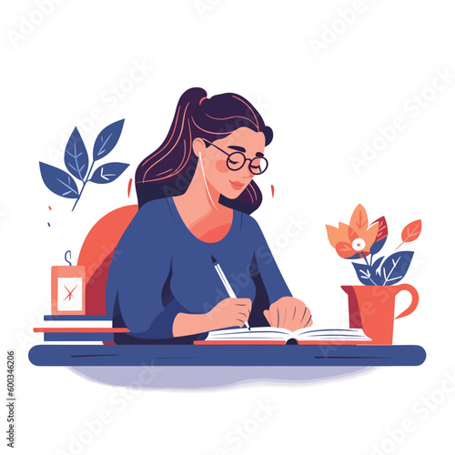 A woman studying calmly