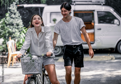 Canvas Print The soon-to-be life partners ride their bikes together