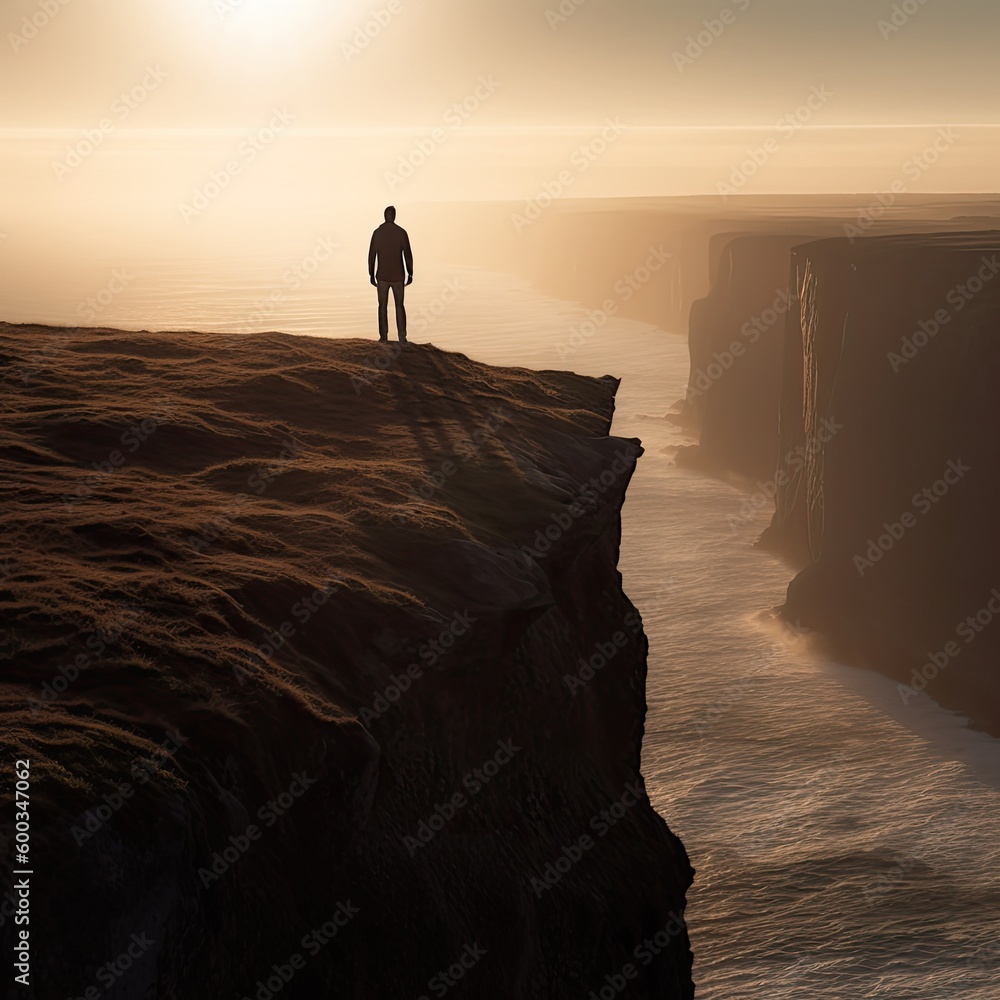 Fototapeta premium silhouette of a person standing on a rock