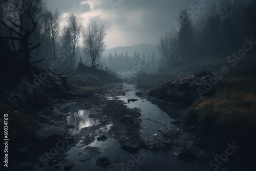 Beautiful dark fantasy landscape. Generative AI