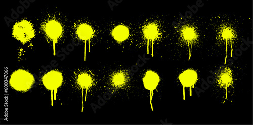 Set of spray paint elements isolated on white background, lines and drips black ink splatters, Ink blots set. Vector Street style. Collection of graffiti spray banner. Spray paint shapes with smudges.