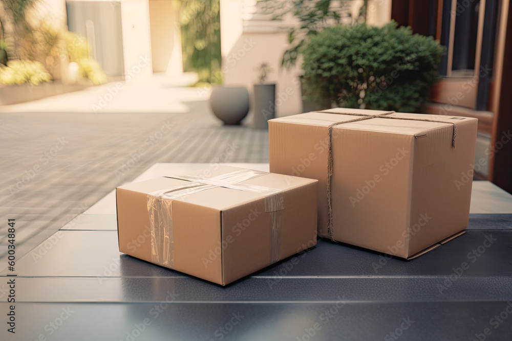 Delivery Box at entrance door. Business Online Shopping and Parcel Delivery. Generative AI Delivery Box at entrance door. Business Online Shopping and Parcel Delivery. Generative AI