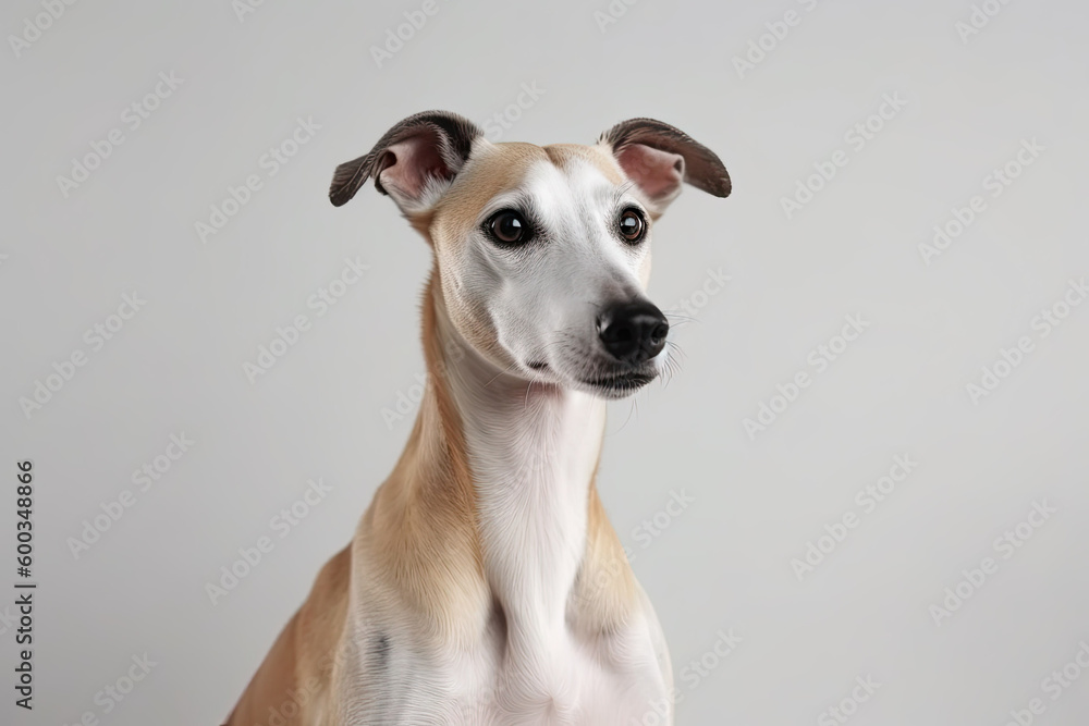 Portrait of greyhound dog isolated on gray background. Generative AI Portrait of greyhound dog isolated on gray background. Generative AI
