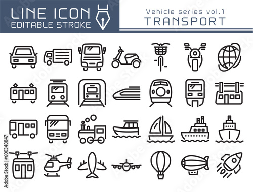 ラインアイコン　乗り物シリーズvol.1　交通機関