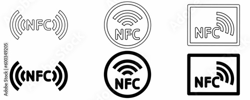 outline silhouette nfc icon set isolated on white background