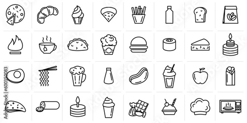 Fast food icons, snacks, food and drink
