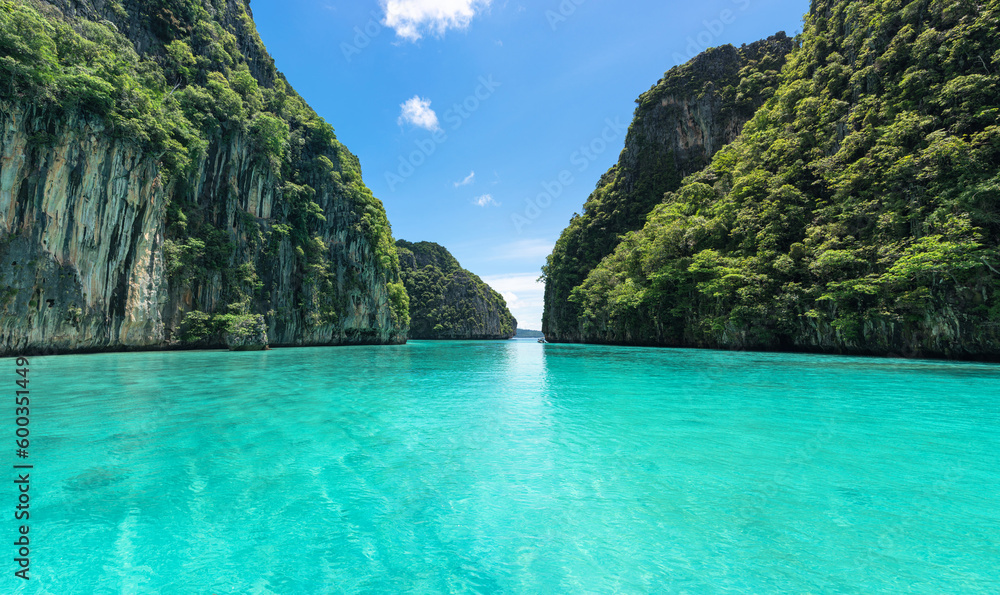 Maya bay, Krabi province, Phi Phi island Thailand Southeast asia travel landmark on summer panorama sea view Maya bay, Krabi province, Phi Phi island Thailand Southeast asia travel landmark on summer panorama sea view