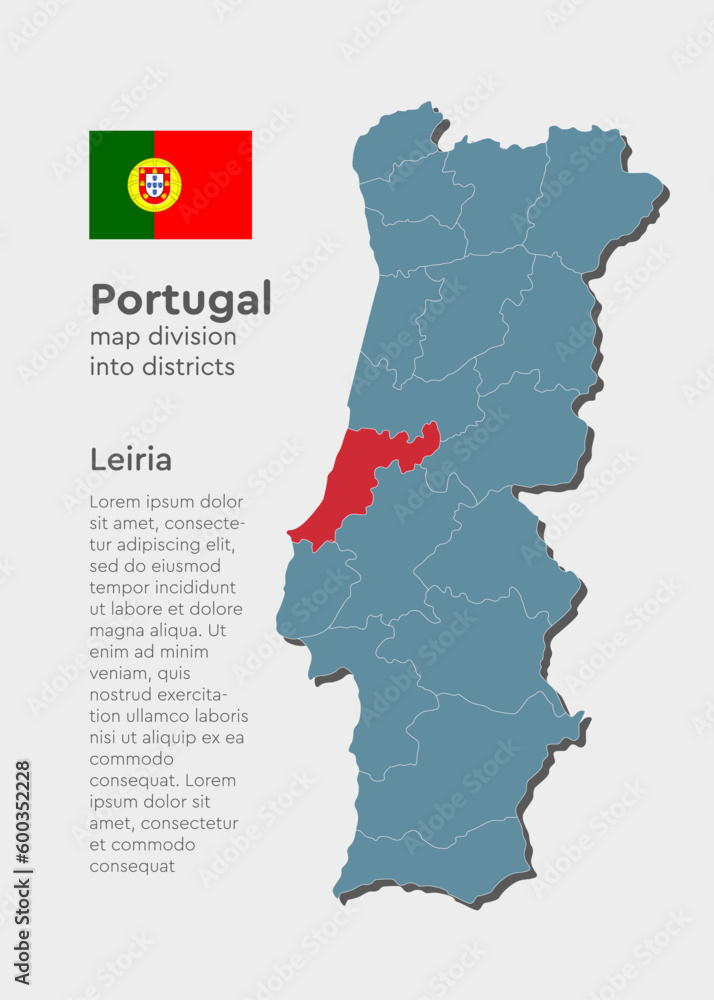 Vector map Portugal and district Leiria