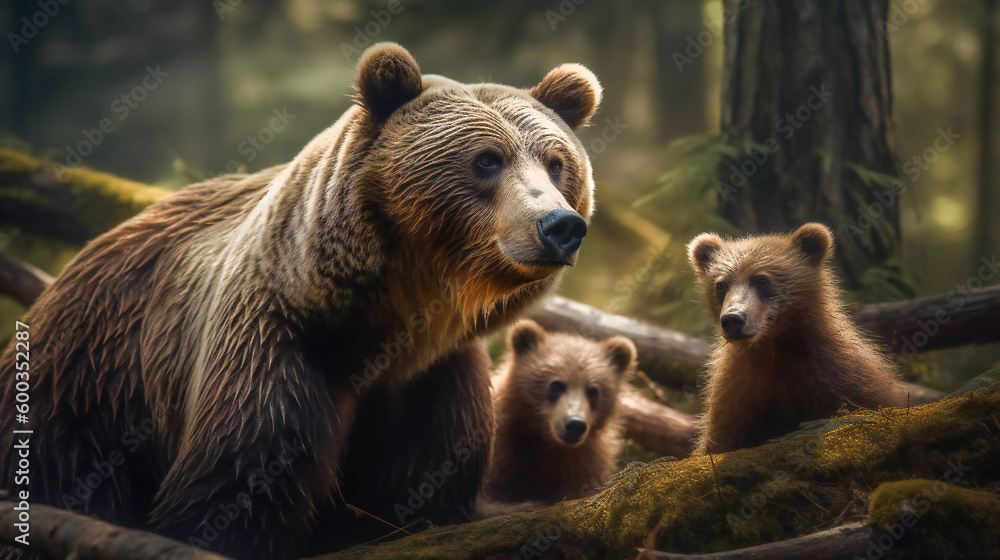Obraz premium Bear family in the forest. Generative AI