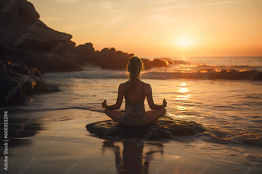 Finding Balance. Yoga Woman.  Generative AI