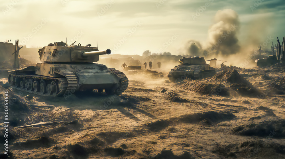 Thundering Tank on the Battlefield. In the Heart of the Battle. Generative AI Thundering Tank on the Battlefield. In the Heart of the Battle. Generative AI