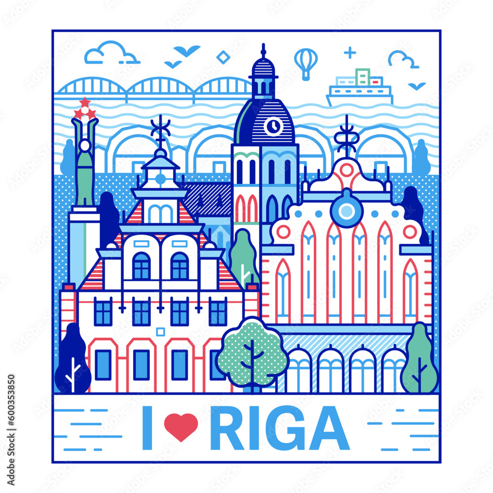 I Love Riga Travel Poster in Line Art