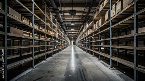 The Imposing Interior of a Massive Warehouse. Generative AI