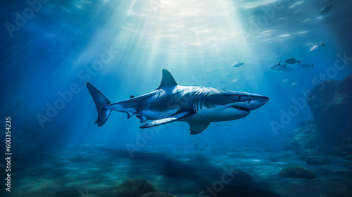 Capturing the Megalodon Shark. Generative AI © EwaStudio