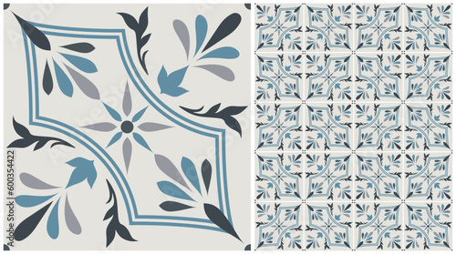 Vintage tiles details for a decorative look. Seamless vector. Ceramic paint floor, ornament Collection Patchwork Pattern Colorful Painted tin Illustration background Pattern.