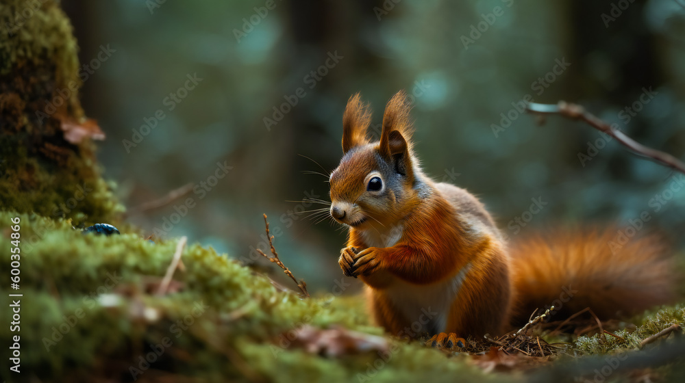 Red Squirrel in the Forest. Generative AI Red Squirrel in the Forest. Generative AI