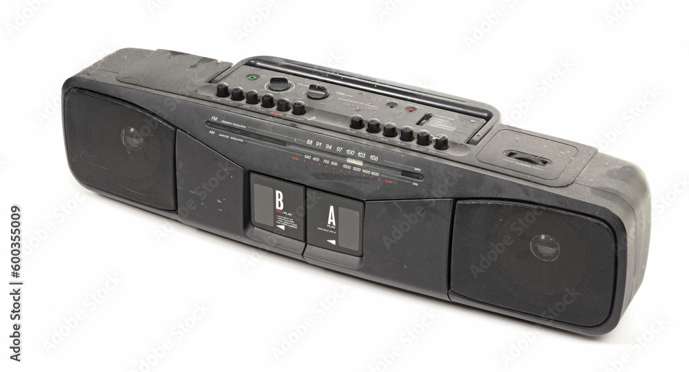 Fototapeta premium Old 1980s cassette deck with radio (FM and AM) and two cassette players