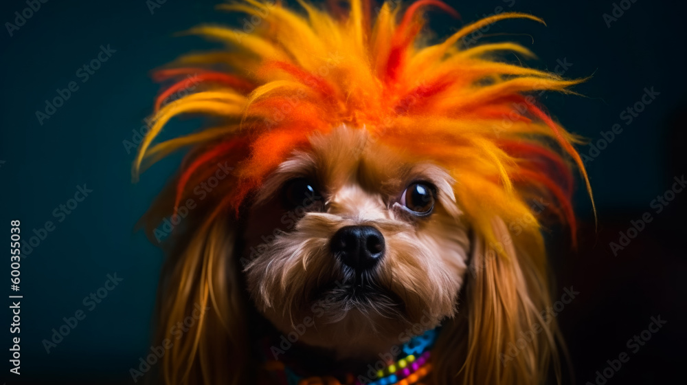 Silly Pup in a Wig . AI Generated