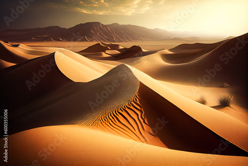 Serene Desert Sand Dunes.  Generative AI.