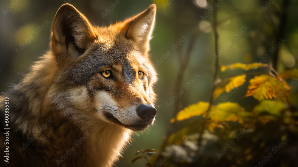 Timber Wolf in the Forest.  AI Generated