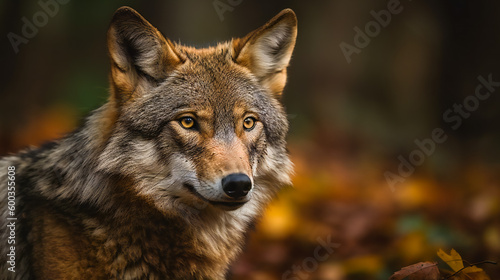 Timber Wolf in the Forest.  AI Generated © EwaStudio