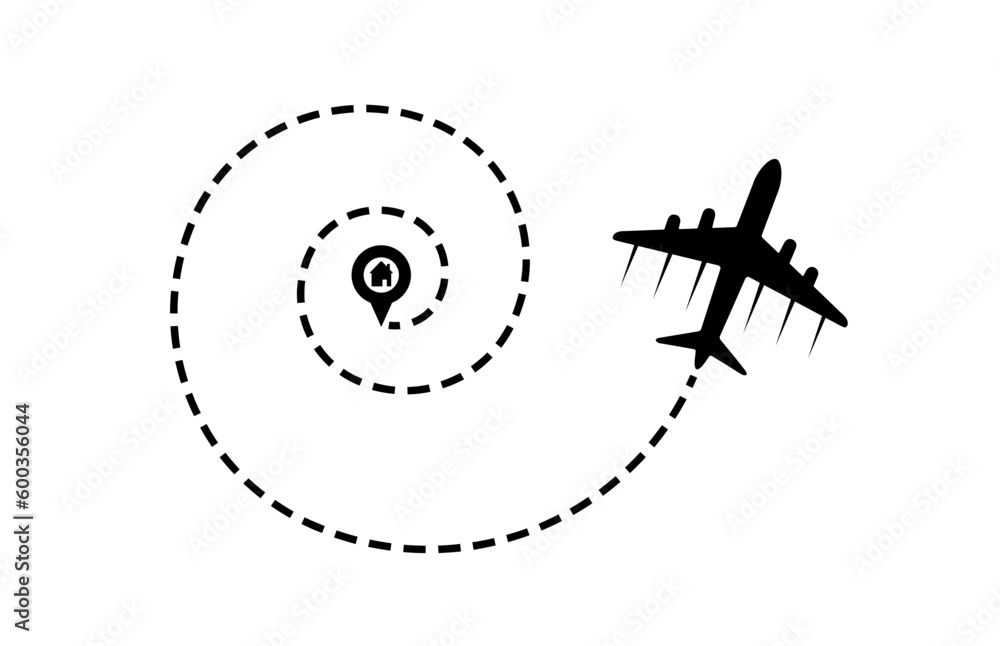 Flight plane with spiral shape line route, pointer vector illustration. Travel, transport concept illustration to use in tourism, summer holiday, business travel, holiday planning design projects.
Flight plane with spiral shape line route, pointer vector illustration. Travel, transport concept illustration to use in tourism, summer holiday, business travel, holiday planning design projects.