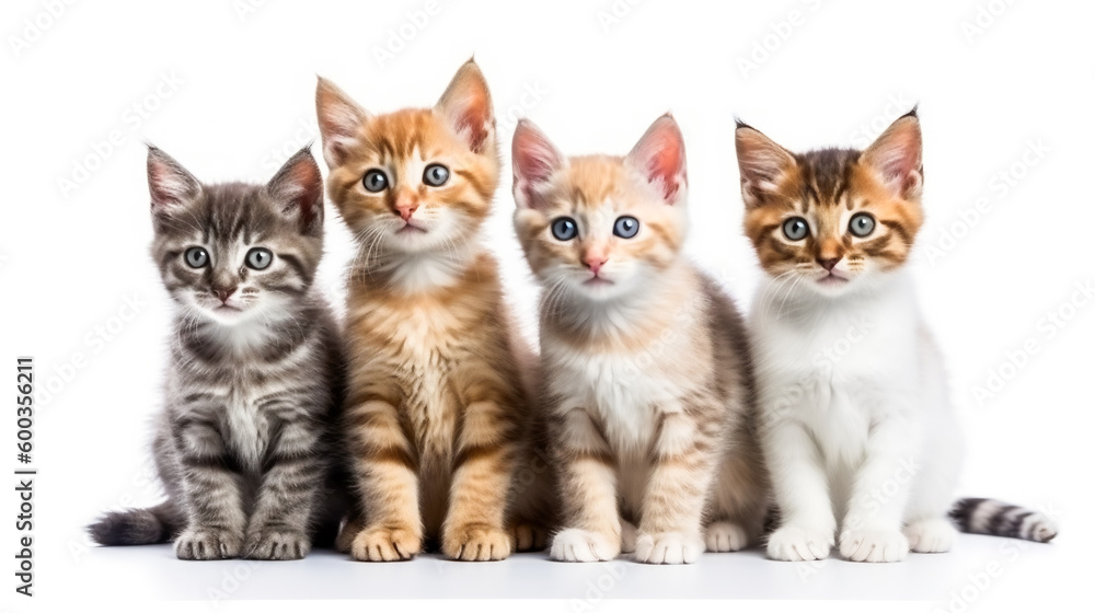 group of small kittens isolated on white background. AI Generated group of small kittens isolated on white background. AI Generated