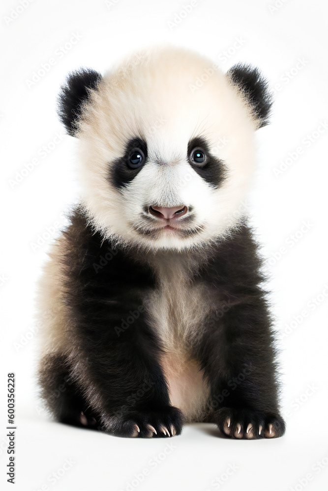 Obraz premium little cute baby panda isolated on white background. Generative AI