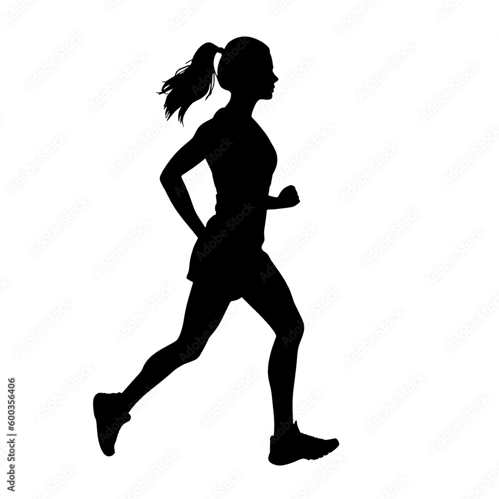 silhouette people Running woman or female fitness runner black color isolated on transparent png background. Generative ai