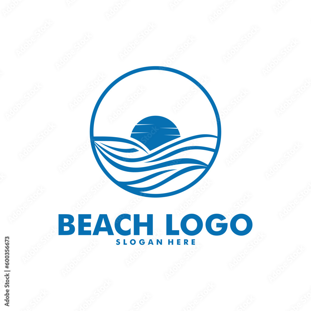 Fototapeta premium Beach logo design Vector, Beach, palm and Sunset vector template
