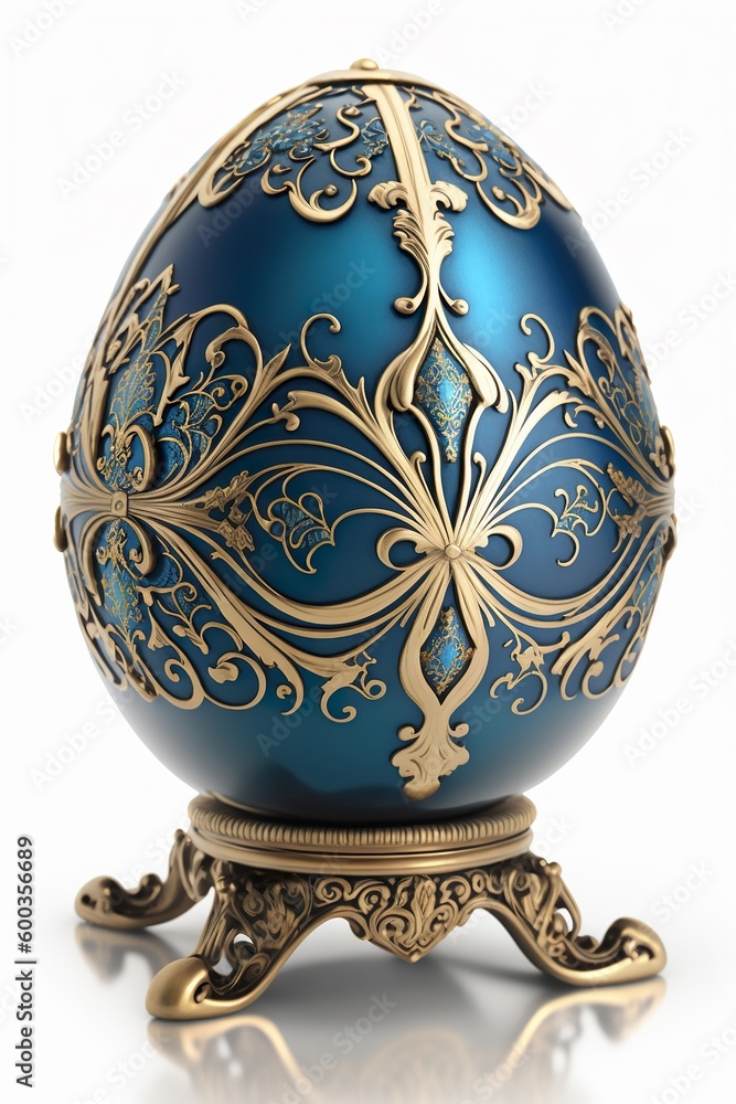 Blue Faberge Egg on white background , Generative ai 