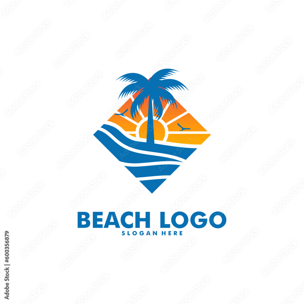 Beach logo design Vector, Beach, palm and Sunset vector template Beach logo design Vector, Beach, palm and Sunset vector template