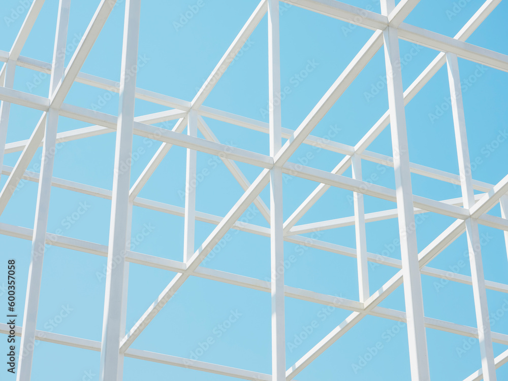 Steel pattern White line geometric form Architecture details Blue sky background Steel pattern White line geometric form Architecture details Blue sky background