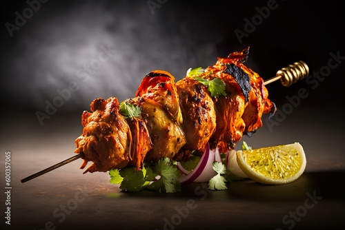 chiken tikka food photography kebabs, Generative ai  photo