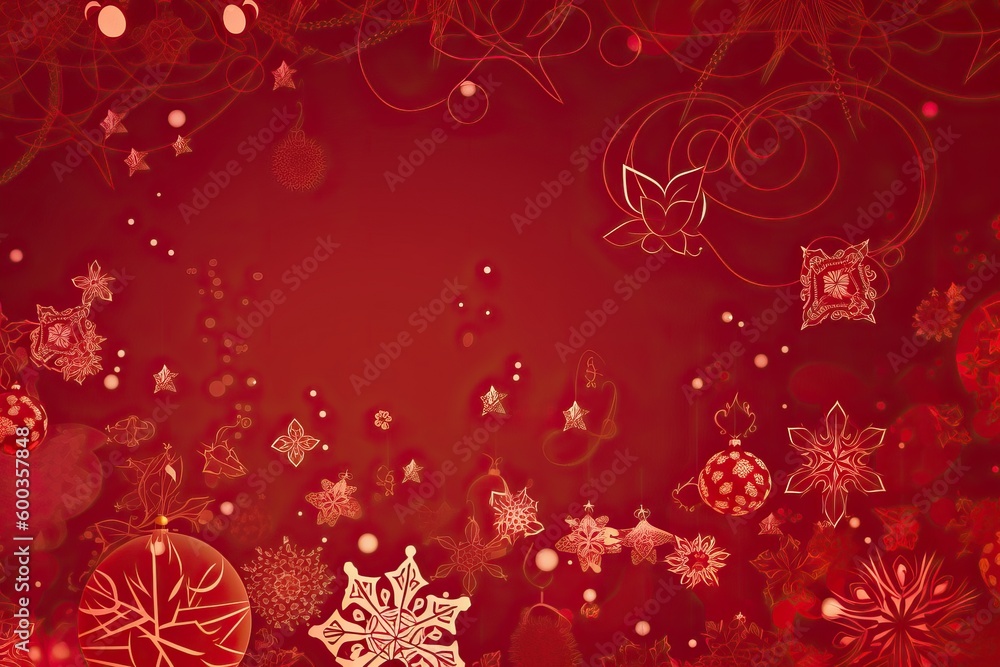 Christmas red background with bokeh and snowflakes, generative AI. Christmas red background with bokeh and snowflakes, generative AI.