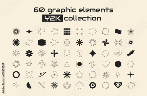 Geometric modern brutalist shapes. Abstract Retro icons and  symbols in y2k style. Modern minimalist elements swiss style, abstract bold primitive design. Bauhaus memphis design. Y2K elements set.