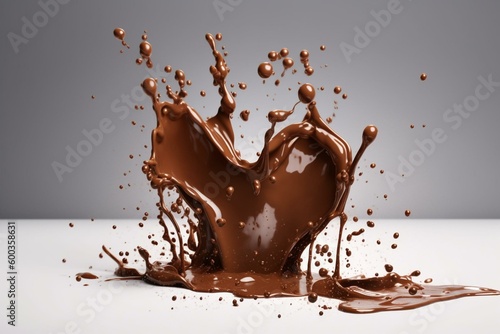 Heart-shaped chocolate splash with clipping path, 3D rendering. Generative AI