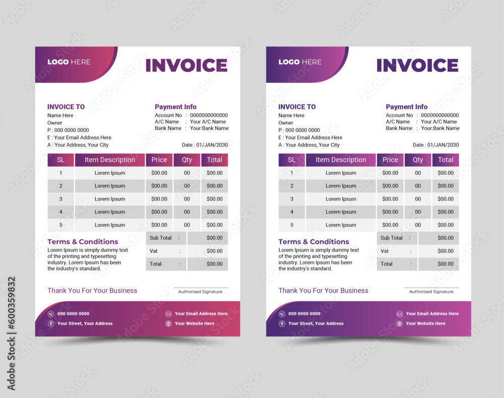 Vector professional and modern invoice template design. Vector professional and modern invoice template design.