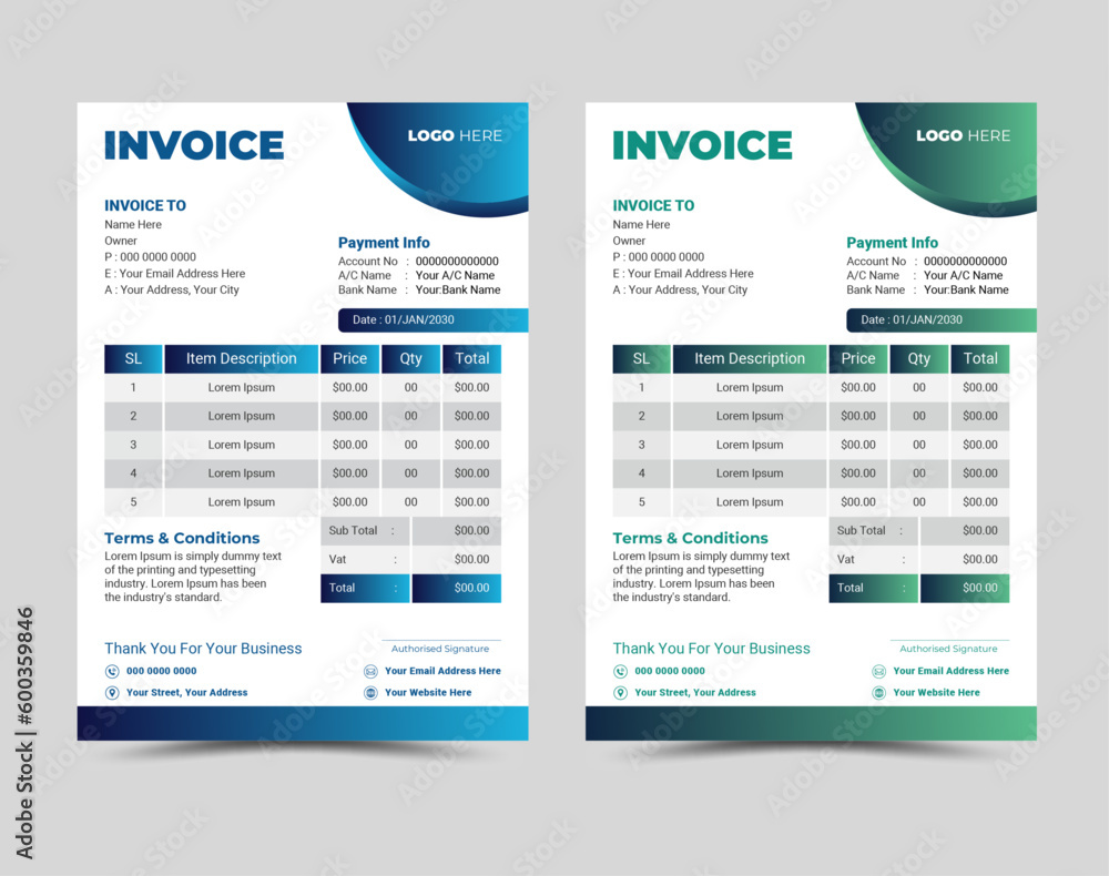 Vector professional and modern invoice template design. Vector professional and modern invoice template design.