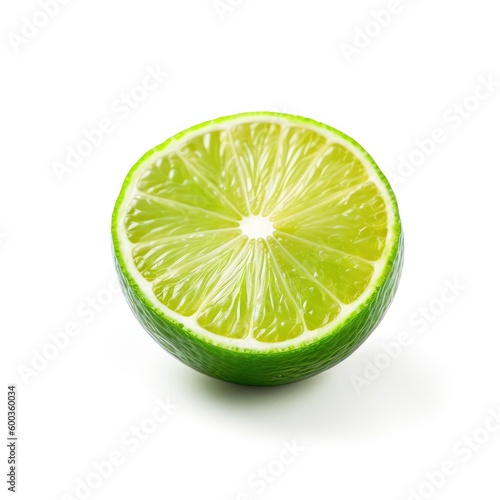 Half a organic and raw fresh lime on white background Generative AI Illustration