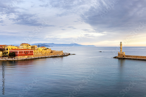 Old Venetian Harbour and lighthouse in Chania at sunrise, Crete Island, Greece © Jim
