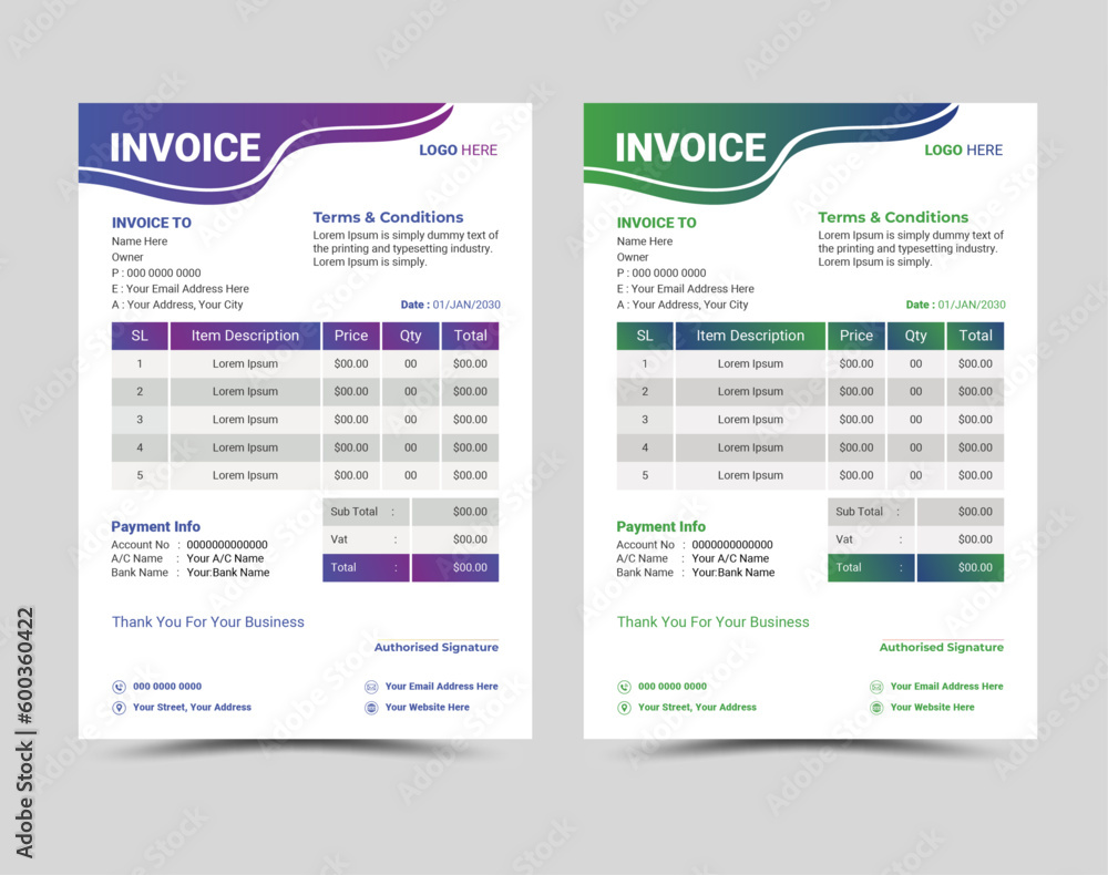 Vector professional and modern invoice template design. Vector professional and modern invoice template design.