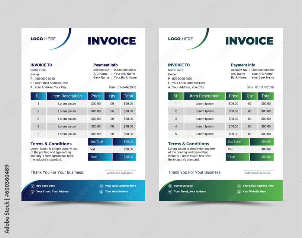 Vector professional and modern invoice template design.